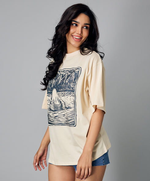 Oversize Light Brown Printed Tshirt